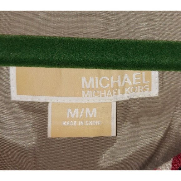 Michael by Michael Kors Abstract Floral Tan and Red Linen Jacket Women's Medium - Picture 3 of 6